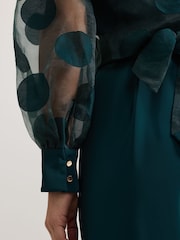 Phase Eight Green Davina Spot Sheer Wrap Jumpsuit - Image 6 of 7