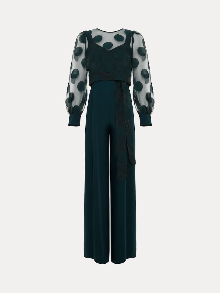 Phase Eight Green Davina Spot Sheer Wrap Jumpsuit - Image 7 of 7