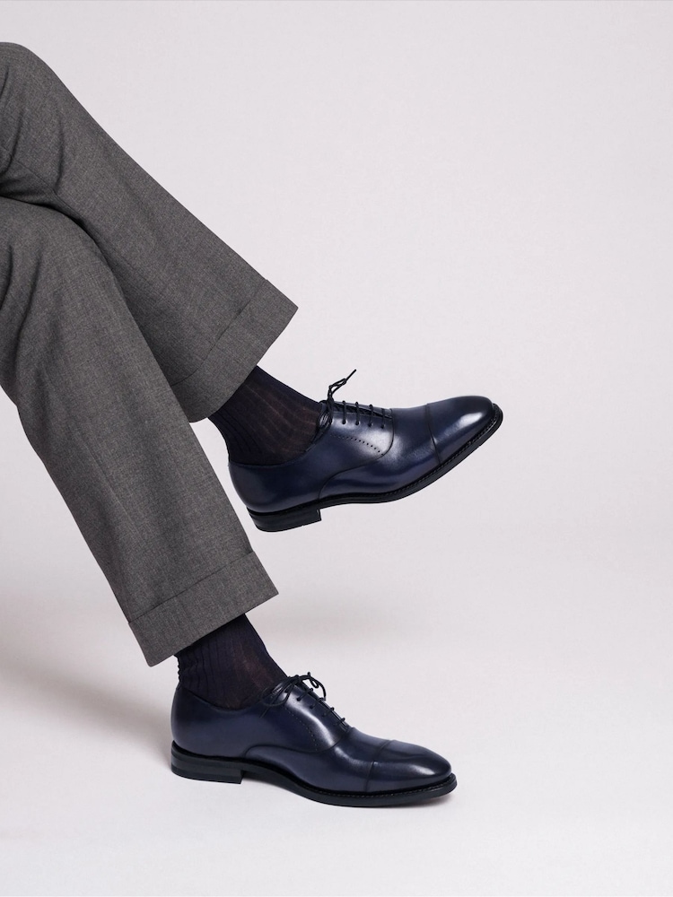 Loake modra Handpainted Calf Leather senčila Seam Oxford ojačana konica; kapica čevlji z A gumijastim podplatom - Slika 1 iz 4