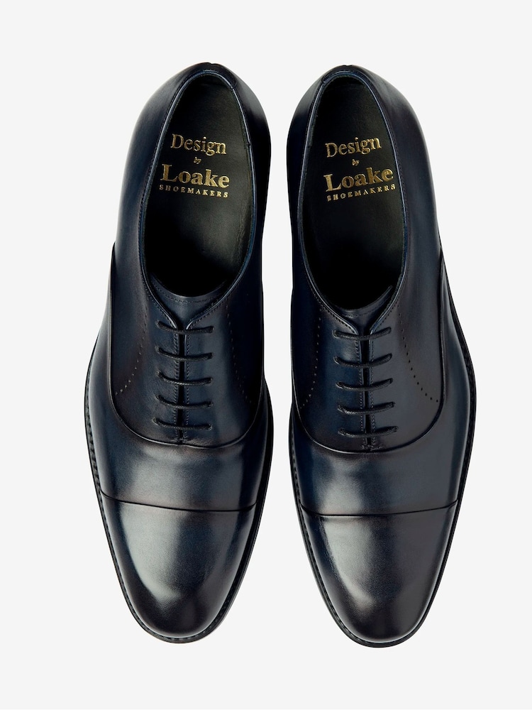 Loake modra Handpainted Calf Leather senčila Seam Oxford ojačana konica; kapica čevlji z A gumijastim podplatom - Slika 4 iz 4