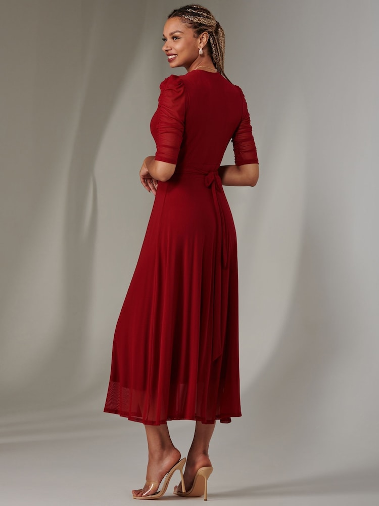 Jolie Moi Zeena Plain Wrap Mesh Maxi Dress - Image 2 of 6 Jolie Moi Zeena Plain Wrap Mesh Maxi Dress - Image 2 of 6