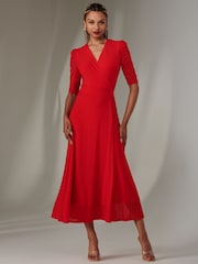 Jolie Moi Red Zeena Plain Wrap Mesh Maxi Dress - Image 1 of 6