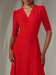 Jolie Moi Red Zeena Plain Wrap Mesh Maxi Dress - Image 3 of 6