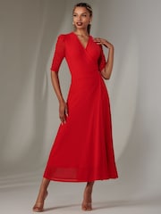 Jolie Moi Red Zeena Plain Wrap Mesh Maxi Dress - Image 4 of 6