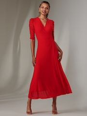 Jolie Moi Red Zeena Plain Wrap Mesh Maxi Dress - Image 5 of 6