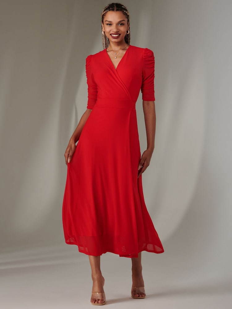 rdeča - Jolie Moi Zeena Plain Wrap Mesh dolga obleka - Slika 6 iz 6 rdeča - Jolie Moi Zeena Plain Wrap Mesh dolga obleka - Slika 6 iz 6