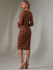 Jolie Moi Brown Long Sleeve Textured Midi Dress - Image 2 of 6