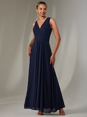 Jolie Moi Navy Cora Sleeveless Chiffon Maxi Dress - Image 1 of 6