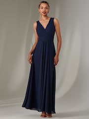 Jolie Moi Navy Cora Sleeveless Chiffon Maxi Dress - Image 4 of 6