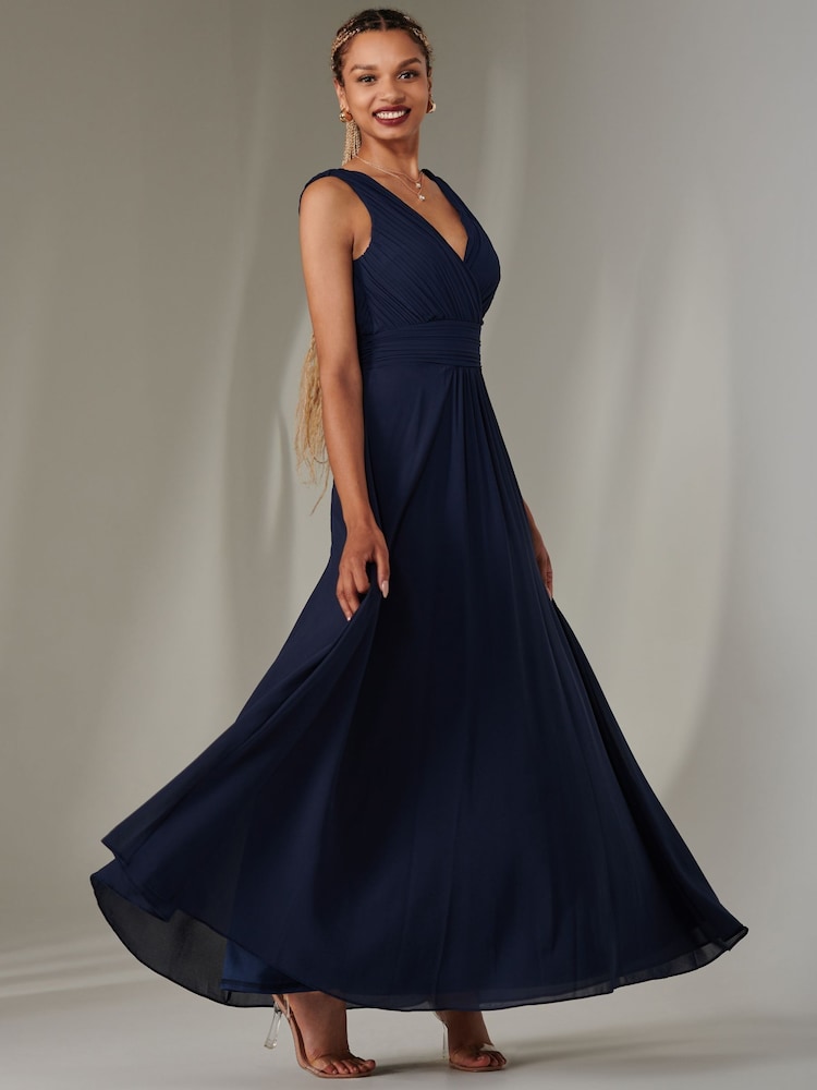 Jolie Moi Navy Cora Sleeveless Chiffon Maxi Dress - Image 6 of 6