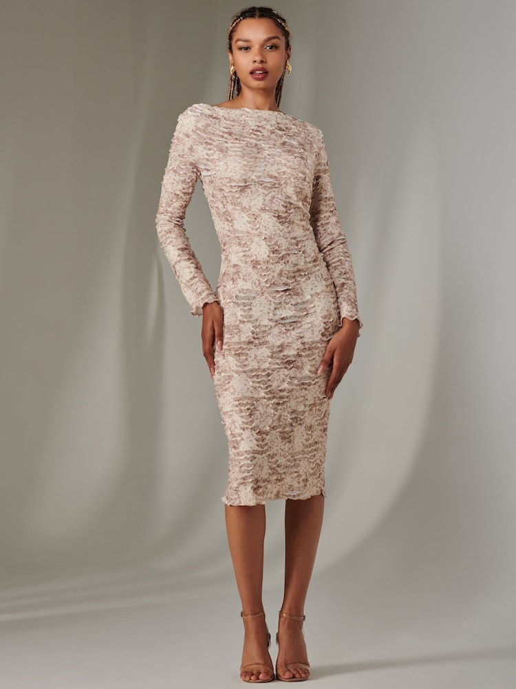 Jolie Moi dark brown Long Sleeve Textured Midi Dress - Image 1 of 6