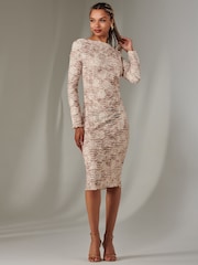 Jolie Moi dark brown Long Sleeve Textured Midi Dress - Image 4 of 6