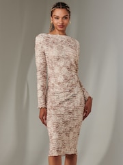 Jolie Moi dark brown Long Sleeve Textured Midi Dress - Image 5 of 6