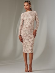 Jolie Moi dark brown Long Sleeve Textured Midi Dress - Image 6 of 6