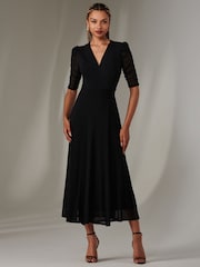 Jolie Moi Black Zeena Plain Wrap Mesh Maxi Dress - Image 1 of 6