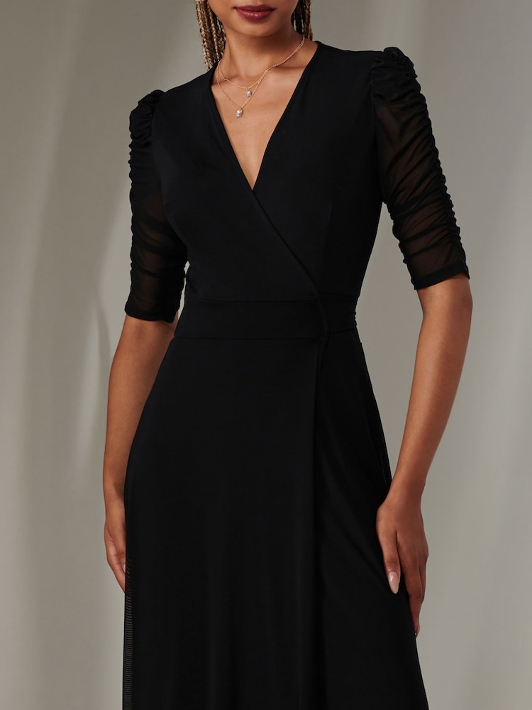 Jolie Moi Black Zeena Plain Wrap Mesh Maxi Dress - Image 3 of 6
