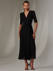 Jolie Moi Black Zeena Plain Wrap Mesh Maxi Dress - Image 6 of 6