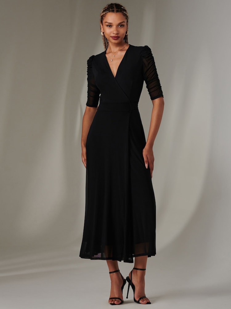 črna - Jolie Moi Zeena Plain Wrap Mesh dolga obleka - Slika 6 iz 6 črna - Jolie Moi Zeena Plain Wrap Mesh dolga obleka - Slika 6 iz 6