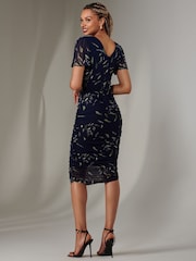 Jolie Moi Navy Angel Sleeve Ruched Bodycon Dress - Image 2 of 6