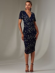 Jolie Moi Navy Angel Sleeve Ruched Bodycon Dress - Image 5 of 6