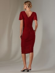 Jolie Moi Red Plain Angel Sleeve Ruched Bodycon Dress - Image 2 of 6