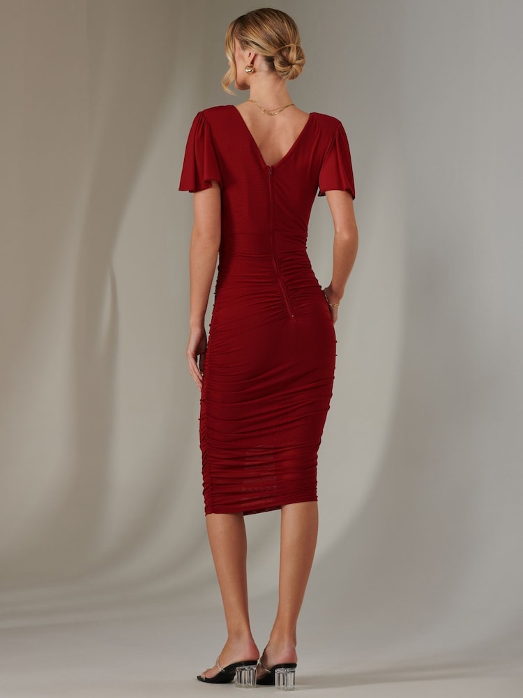 Vestido ajustado liso con mangas de ángel y fruncido de Jolie Moi - Imagen 2 de 6 Vestido ajustado liso con mangas de ángel y fruncido de Jolie Moi - Imagen 2 de 6