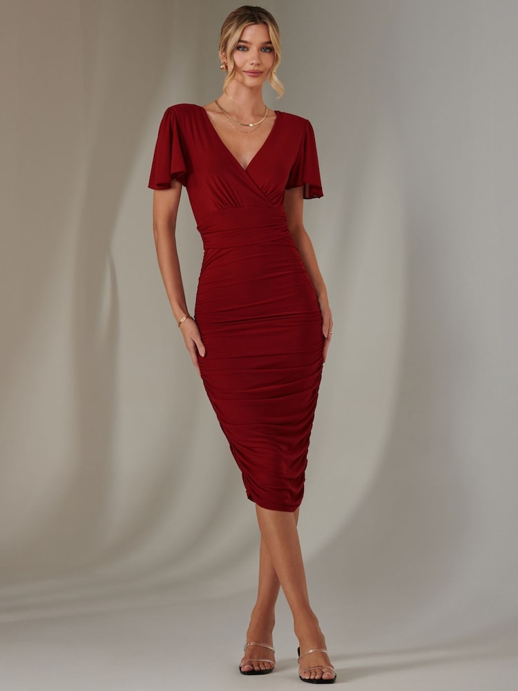 Vestido ajustado liso con mangas de ángel y fruncido de Jolie Moi - Imagen 6 de 6 Vestido ajustado liso con mangas de ángel y fruncido de Jolie Moi - Imagen 6 de 6