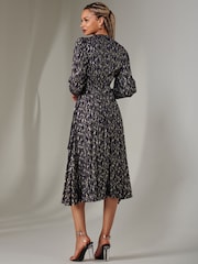 Jolie Moi Navy Layla Long Sleeve Metallic Wrap Dress - Image 2 of 6