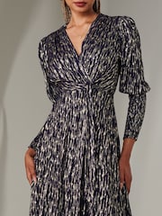 Jolie Moi Navy Layla Long Sleeve Metallic Wrap Dress - Image 3 of 6