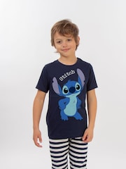 Brands In Blue Boys Disney Lilo and Stitch Pose Stripes 100% Cotton Pyjamas - Image 2 of 4