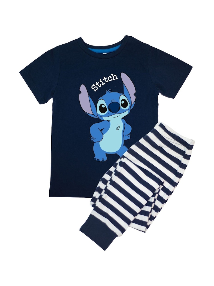 Brands In Blue Boys Disney Lilo and Stitch Pose Stripes 100% Cotton Pyjamas - Image 3 of 4