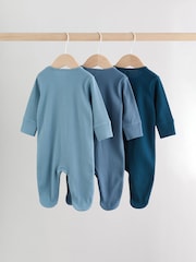 Blue 3 Pack Baby Two Way Zip Sleepsuits 3 Pack (0-2yrs) - Image 2 of 14