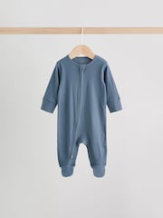 Blue 3 Pack Baby Two Way Zip Sleepsuits 3 Pack (0-2yrs) - Image 5 of 14