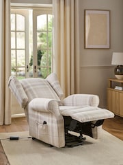 Versatile Check Nevis Light Natural Riser Recliner Sherlock Highback Armchair - Image 3 of 17