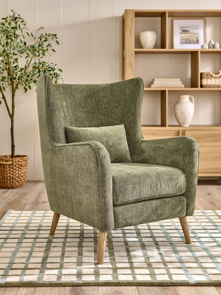Costwold Chenille Dark Green Pendry Grande Highback Armchair - Image 1 of 10