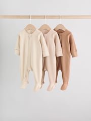 Beige Baby Two Way Zip Sleepsuits 3 Pack (0-2yrs) - Image 1 of 13