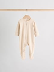 Beige Baby Two Way Zip Sleepsuits 3 Pack (0-2yrs) - Image 2 of 13
