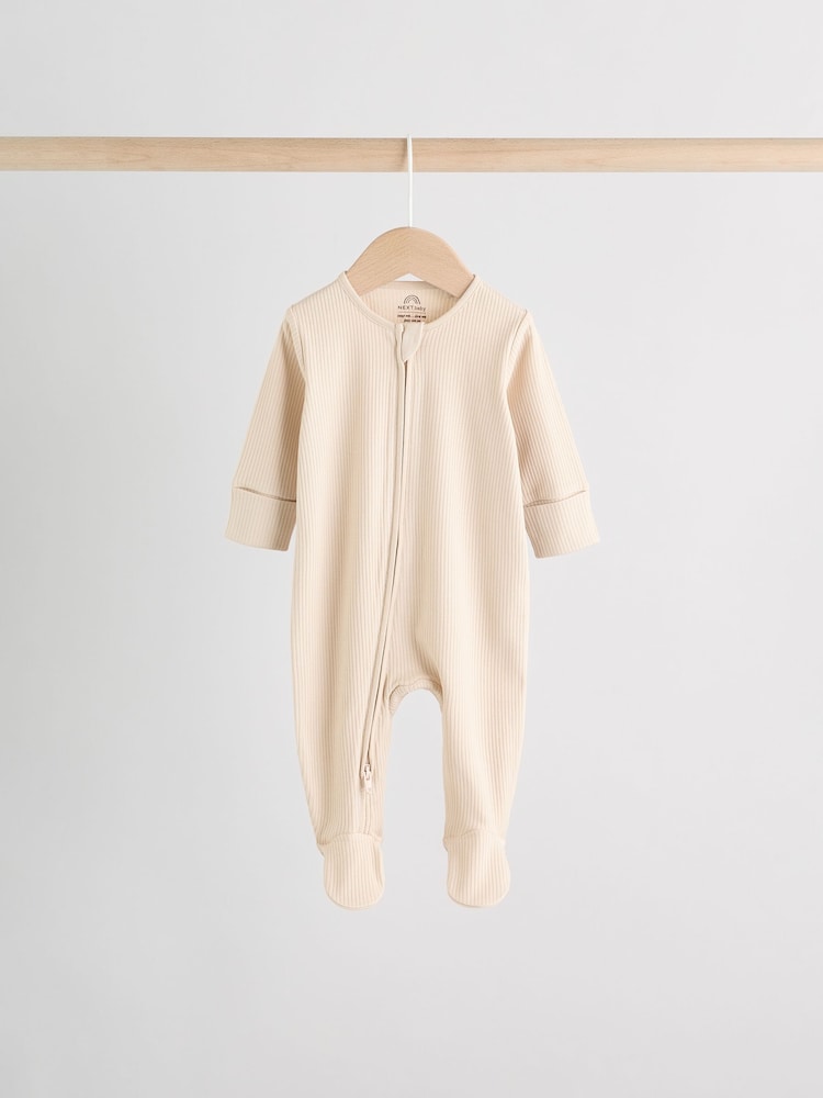 Beige Baby Two Way Zip Sleepsuits 3 Pack (0-2yrs) - Image 2 of 13