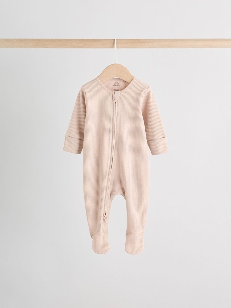 Beige Baby Two Way Zip Sleepsuits 3 Pack (0-2yrs) - Image 3 of 13