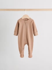 Beige Baby Two Way Zip Sleepsuits 3 Pack (0-2yrs) - Image 4 of 13