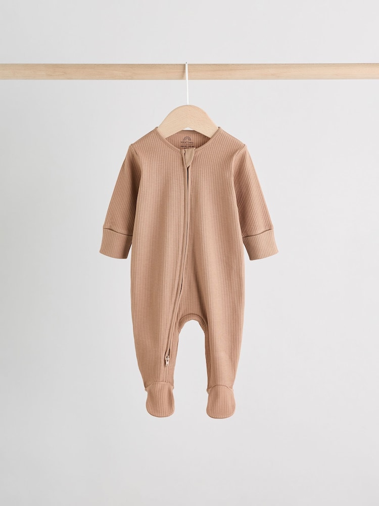 Beige Baby Two Way Zip Sleepsuits 3 Pack (0-2yrs) - Image 4 of 13