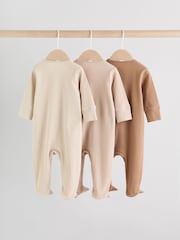 Beige Baby Two Way Zip Sleepsuits 3 Pack (0-2yrs) - Image 5 of 13