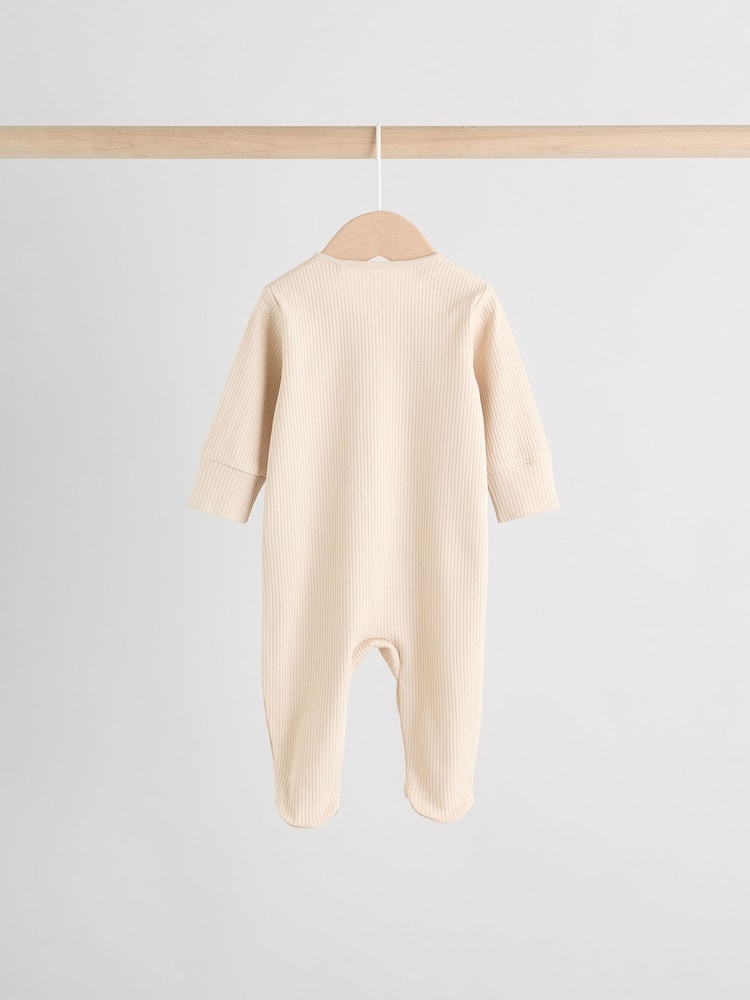 Beige Baby Two Way Zip Sleepsuits 3 Pack (0-2yrs) - Image 6 of 13