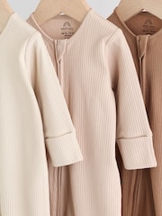 Beige Baby Two Way Zip Sleepsuits 3 Pack (0-2yrs) - Image 7 of 13