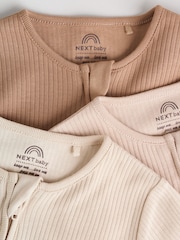 Beige Baby Two Way Zip Sleepsuits 3 Pack (0-2yrs) - Image 8 of 13