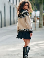 Washed Black 100% Cotton Pleated Denim Mini Skirt - Image 2 of 4