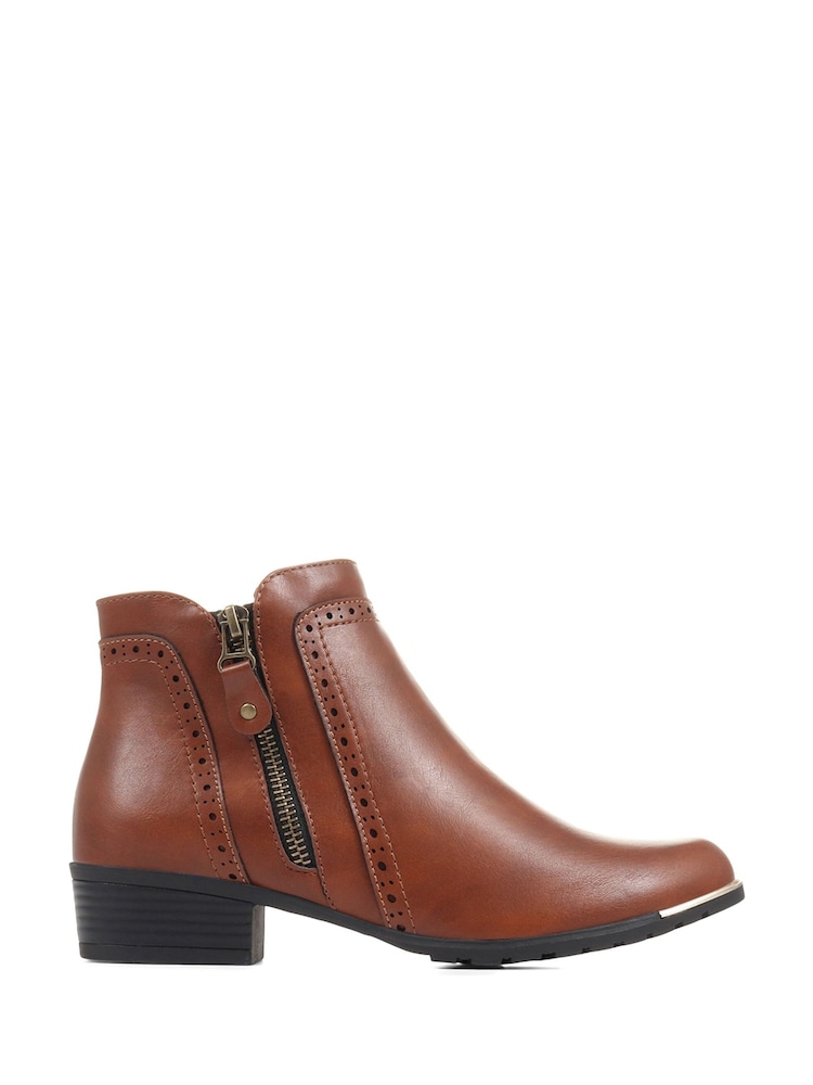 Pavers Brown Wide-Fit Brogue Ankle Boots - Image 1 of 5