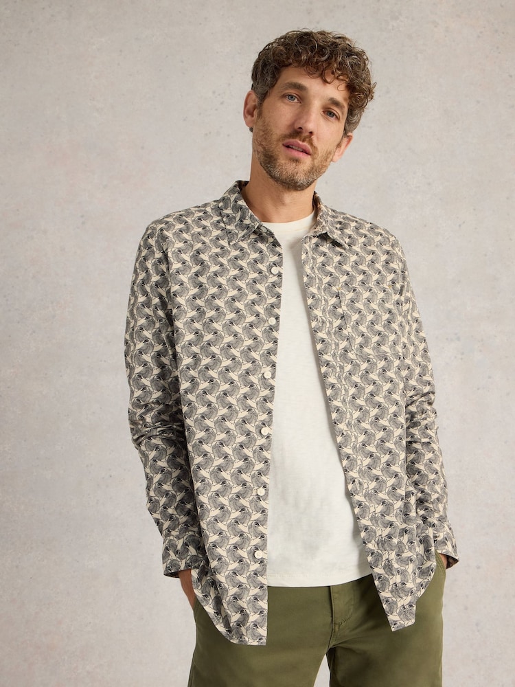 White Stuff Cream Bird Printed Shirt - Image 2 of 5