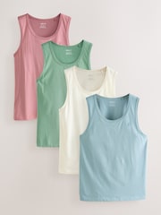 Ecru/Blue/Green/Pink - Набор из 4 маек из 100% хлопка (стандартный крой) - Image 1 of 7