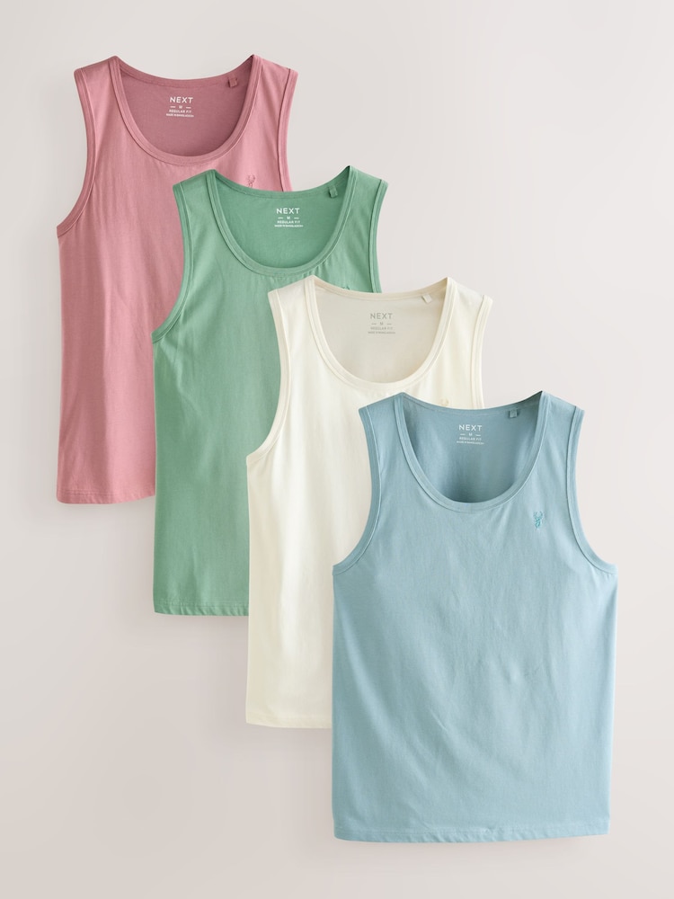Ecru/Blue/Green/Pink - Набор из 4 маек из 100% хлопка (стандартный крой) - Image 1 of 7